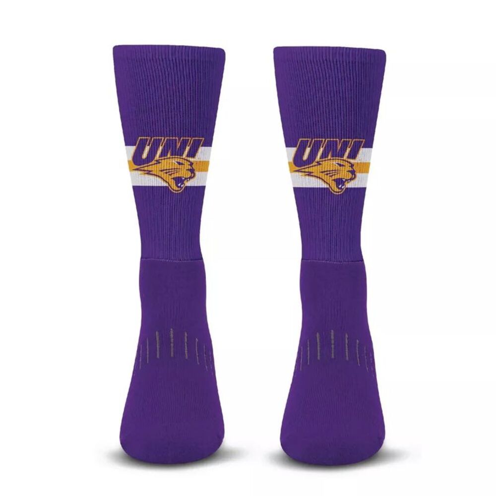 NCAA Northern Iowa Panthers Streak Crew Socks in Purple, Large
